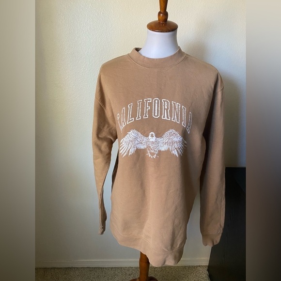 LULUSIMONSTUDIO Women's California Pullover Sweatshirt Tan Size L Athleisure - Picture 1 of 7